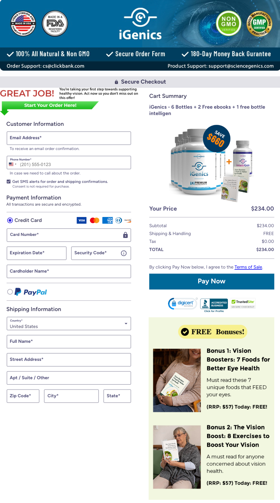 iGenics Official Website Secure Order Page